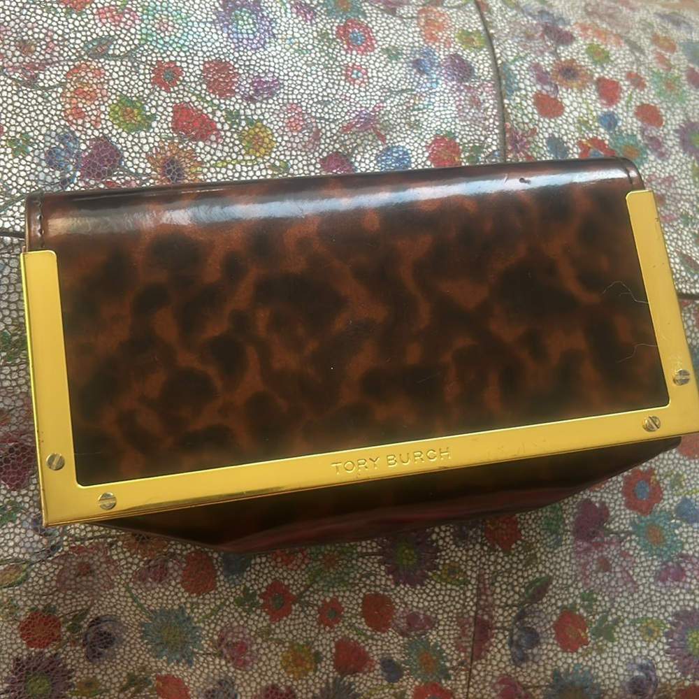 Tory Burch Brown/Black Patent Leather Mini Clutch Gold Hardware
